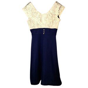 Vintage 1970s Montgomery Ward Dress Siz 14 Blue Polyester Lace Collar Sleeveless